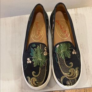 Stubbs & Wootton Black and Green Embroidered Loafers